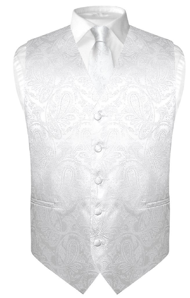 vesuvio napoli Men's Paisley Design Dress Vest & NeckTie WHITE Color Neck Tie Set-picture-38