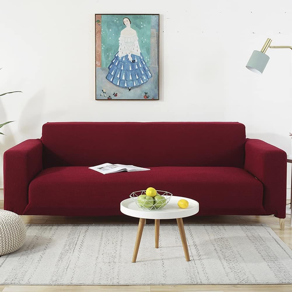 Housse de canapé 4 places bordeaux en tissu élastique pour salon élégant
