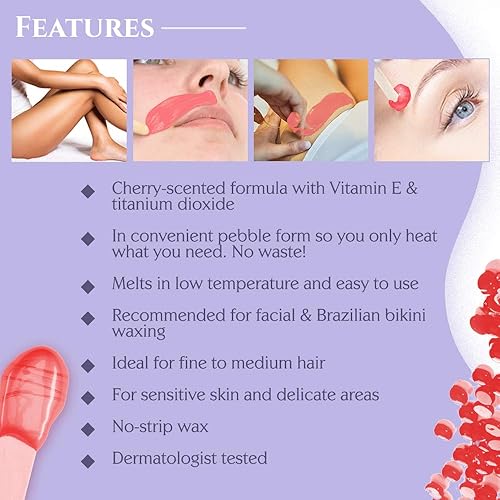 Miniatura 3 de Satin Smooth Cera de guijarros de cereza silvestre  Cera dura con vitamina E  Ideal para todo tipo de piel y áreas delicadas, 35 onzas