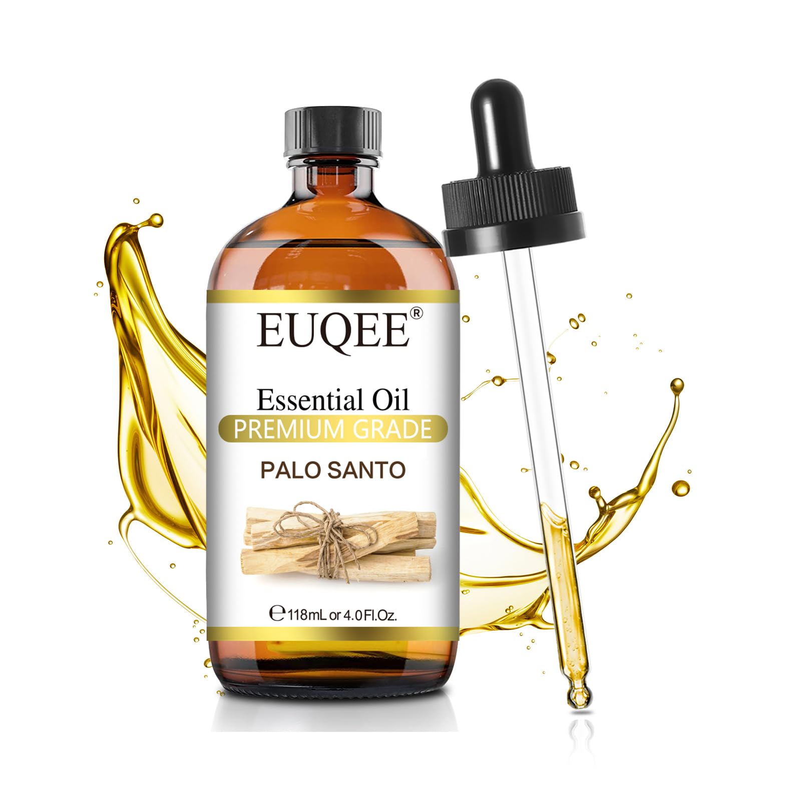 EUQEE Palo Santo Essential Oil 118mL Pure Palo Santo Oil Premium Essential Oil with Glass Dropper for Diffuser, Soap Candle Making - 4Fl. Oz