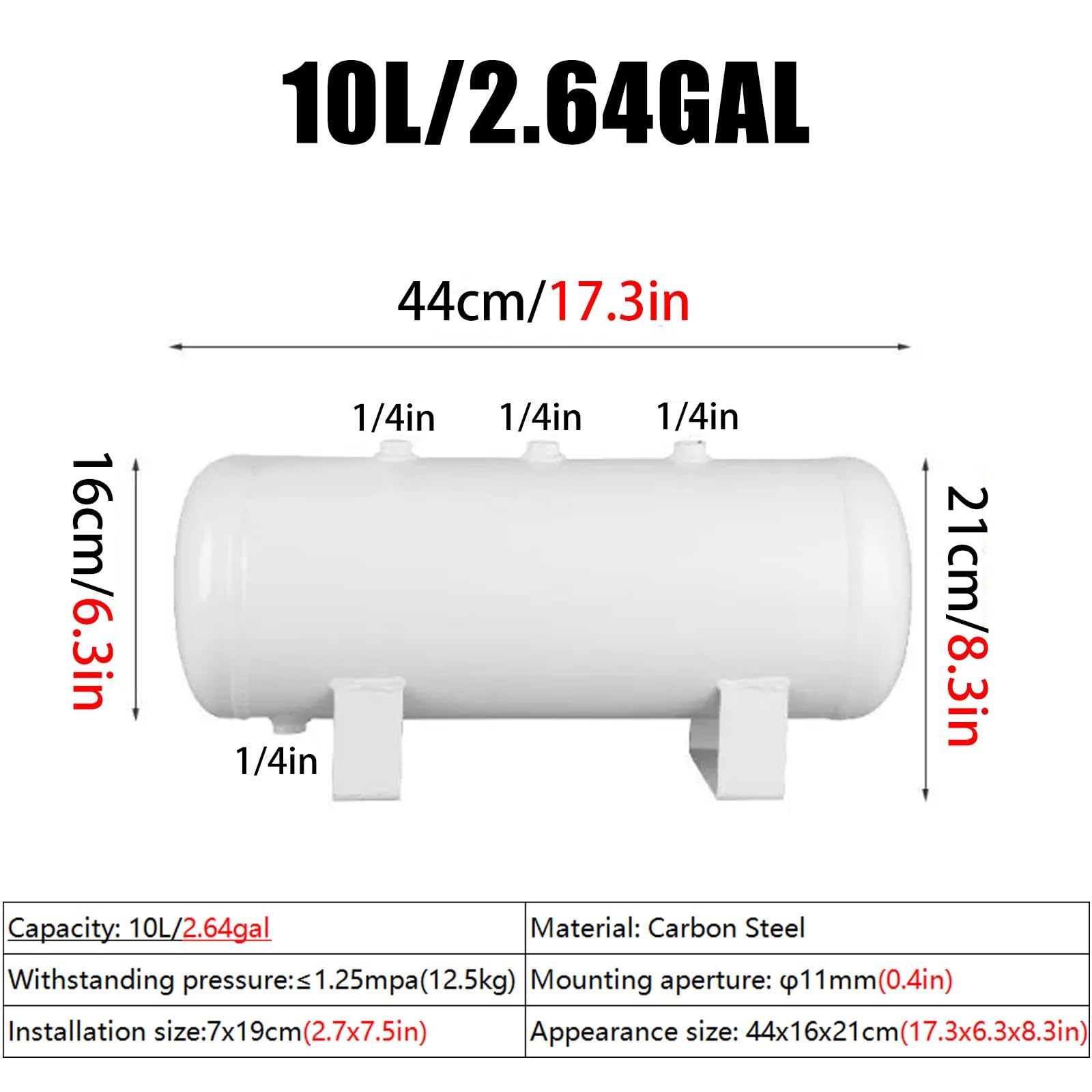 Lufttank Luftbehälter Tragbare Luftbehälter, Druckluftbehälter Mit Manometer & Ablassventil, Druckspeicher(10L/2.64gal/44x16x21cm)
