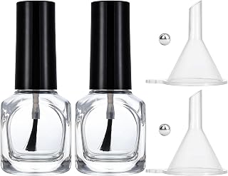 2 Pcs 15ML Empty Fingernail Polish Bottles Empty Nail Polish Bottles with Brush Glass Bottle with Cap Funnel Mixing Balls Clear Nail Polishes Containers for Nails Art Samples