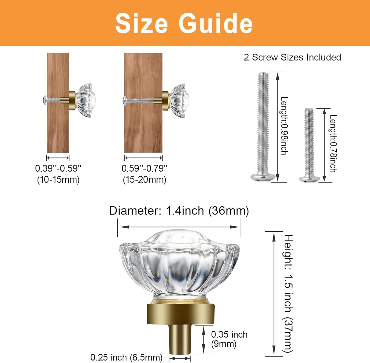 VEHCIL Crystal Cabinet Knobs, 8 Pack Gold Drawer Dresser Knobs, Single Hole Vintage Dresser Pulls for Cupboard, Closet, Bathroom, Dresser, Drawers, Retro Round Flower Design