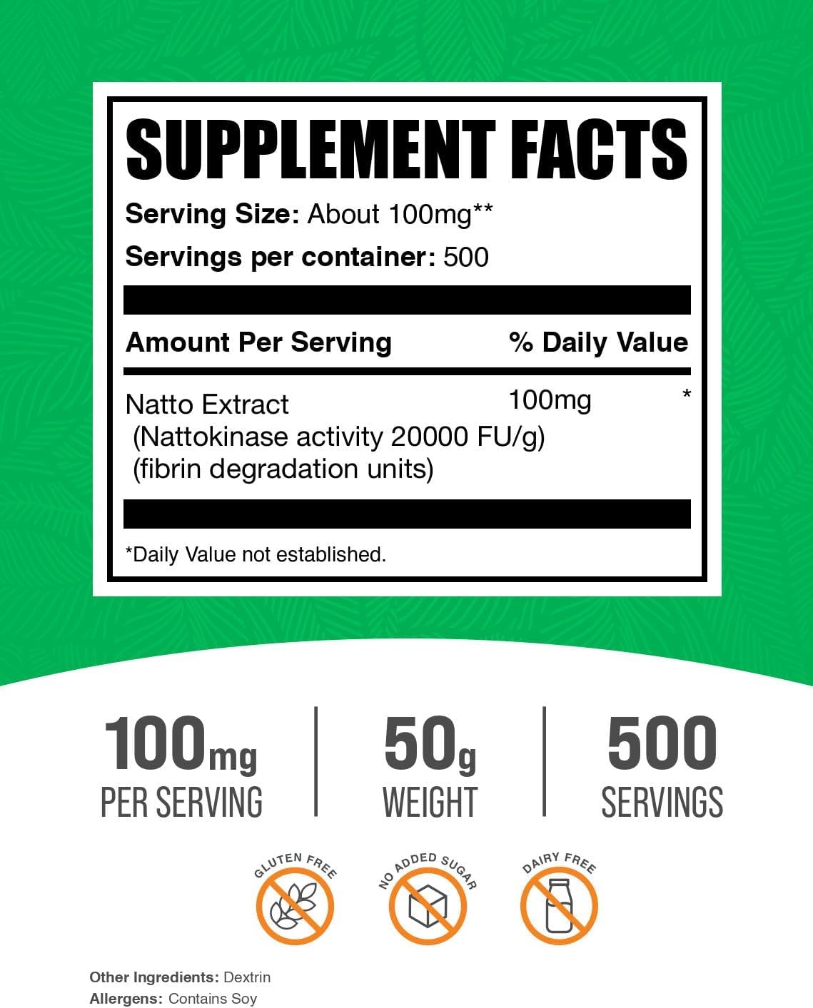 BulkSupplements.com Nattokinase 2000 FU Powder - Sourced from Natto Extract, Nattokinase Supplement - 100mg of Natto Powder per Serving, 50g (1.8 oz) (Pack of 1)