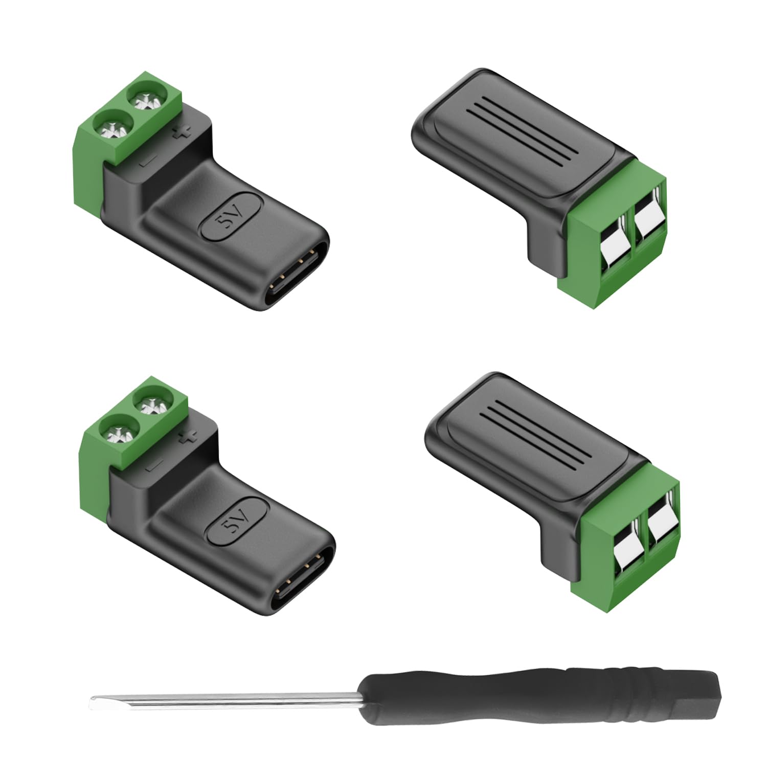 QIANRENON USB C 2Pin Solderless Adapter Socket USB Type C Female to 2 Pin Terminal Block Solderless Charging Connector 5V3A, for DIY Repairing Extended Type C Port (Not for data transfer), 4Pcs