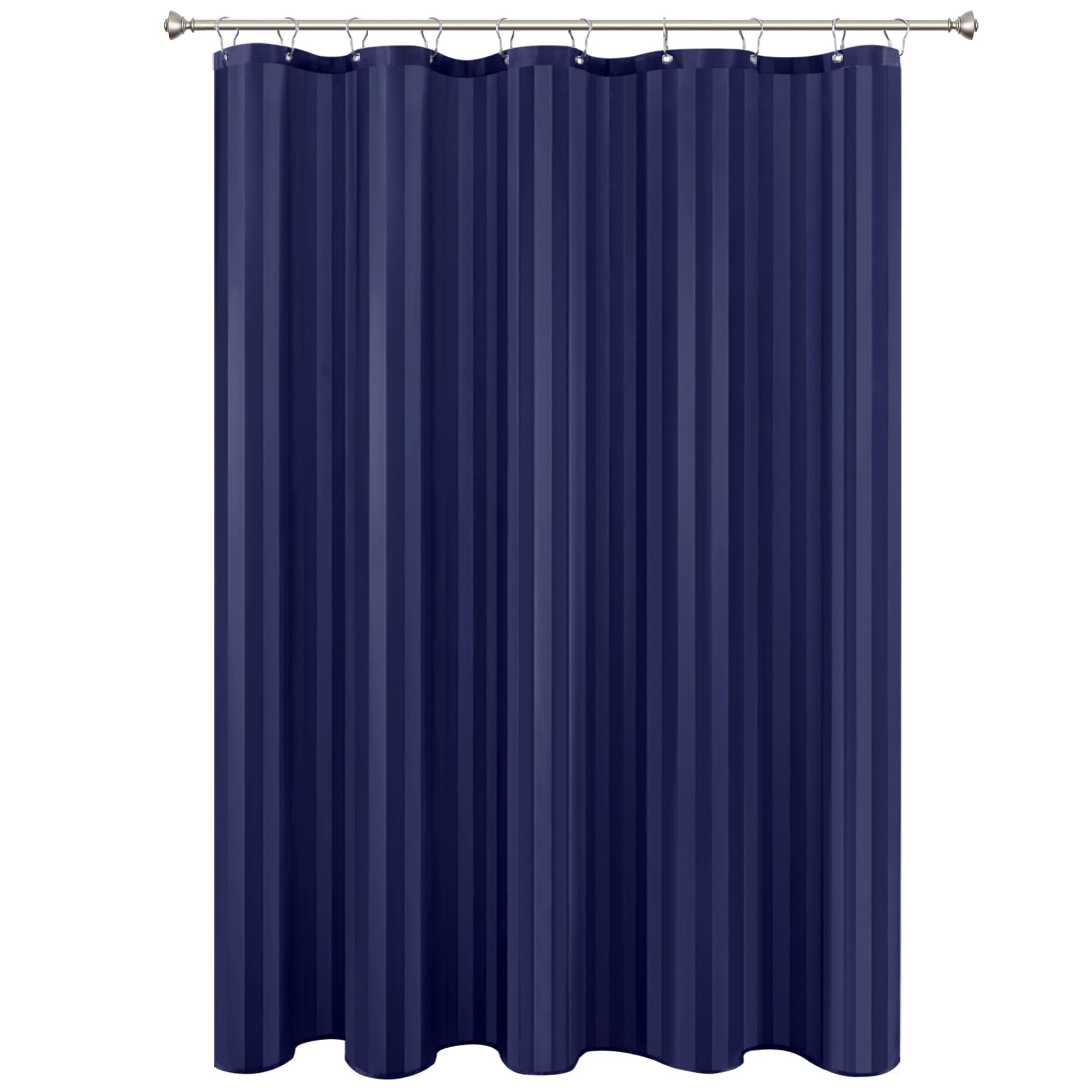 Biscaynebay Fabric Shower Curtain or Liner 72" by 72", Navy Water Repellent Damask Stripes Bathroom Curtains Machine Washable