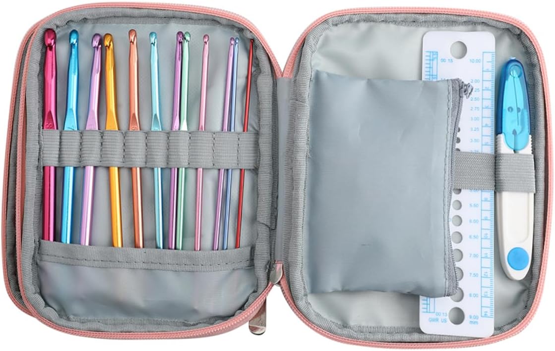 OHPHCALL Ergonomic Crochet Hooks Set Knitting Tools Kit Hooks Comfortable TPR Handle for Sweaters Scarves Projects