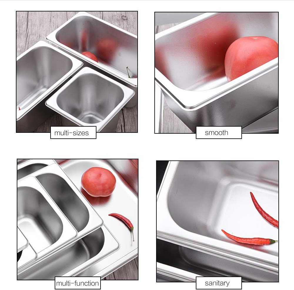 6Pack1/6 Gastronorm Pan Stainless Steel Food Container,Sheet Pan,Hotel Pan,Baking Pans,Toaster Oven Pan,Jelly Roll Pan,Barbeque Grill Pan,Mirror Finish, Dishwasher Safe (2.56" depth)