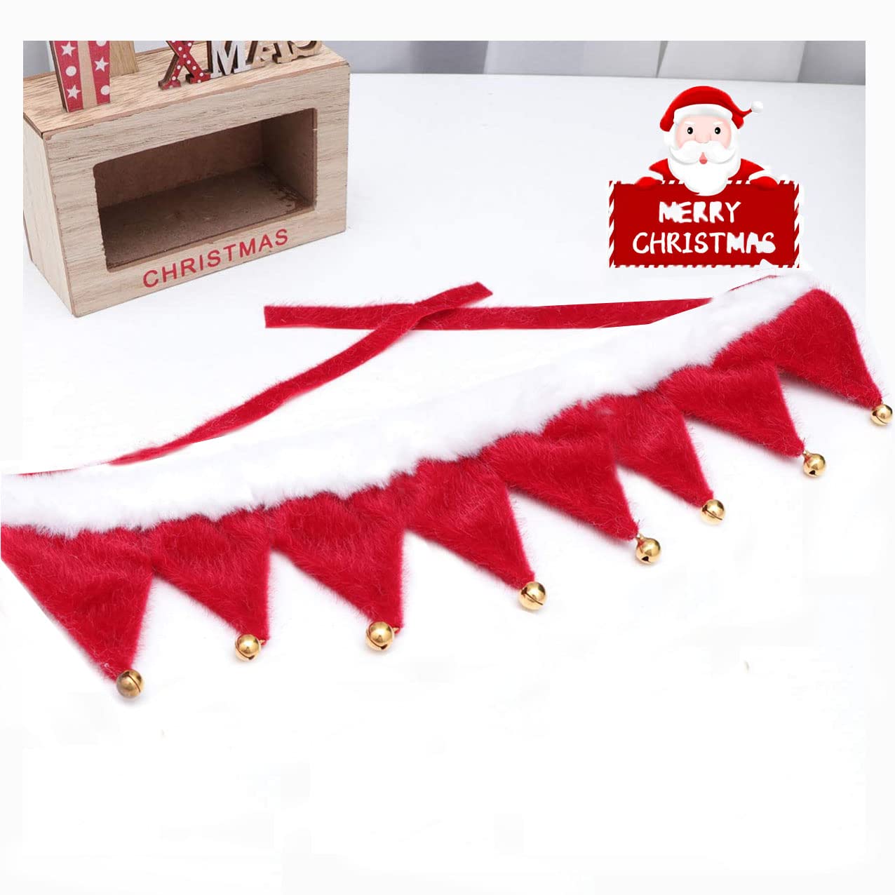 Amosfun Weihnachts Haustier Halsband Mit Glöckchen - Verstellbar, Für Kleine Hunde & Katzen, Größe M (25-30cm), Weihnachtselfen-Kostüm Zubehör