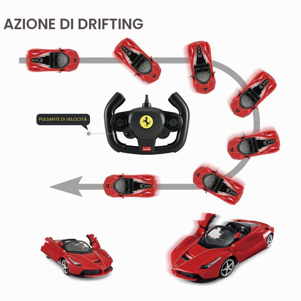 RASTAR - Auto radiocomandata da drifting, modello Ferrari LaFerrari Aperta, in scala 1:14, cabriolet, portiere apribili, luci funzionanti