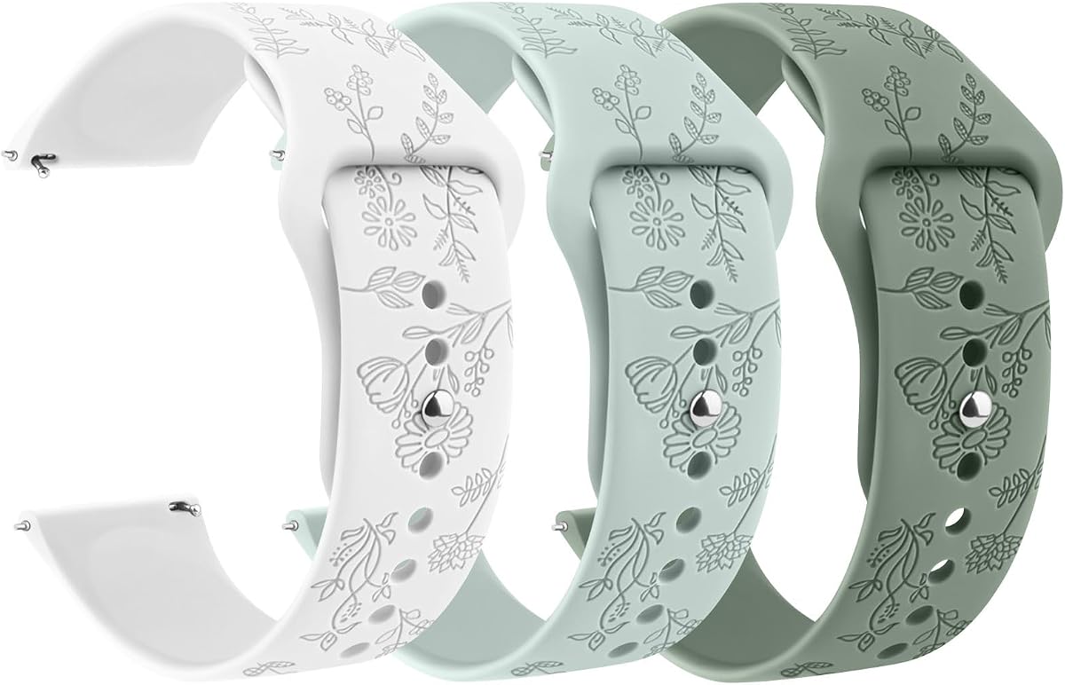 Correas de reloj de silicona Meliya de liberación rápida de 20 mm y 22 mm, correa de repuesto deportiva de goma de silicona suave con grabado floral para mujeres