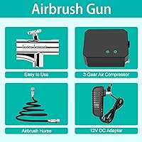 Vista 5 de Kit de Aerógrafo Gocheer con Compresor de Aire, 40 48 PSI de Alta Presión, Pincel de Aire sin Obstrucciones con Boquilla de 0.2/0.3/0.5mm