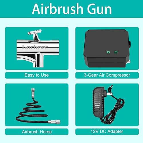 Miniatura 5 de Kit de Aerógrafo Gocheer con Compresor de Aire, 40 48 PSI de Alta Presión, Pincel de Aire sin Obstrucciones con Boquilla de 0.2/0.3/0.5mm/Juegos de