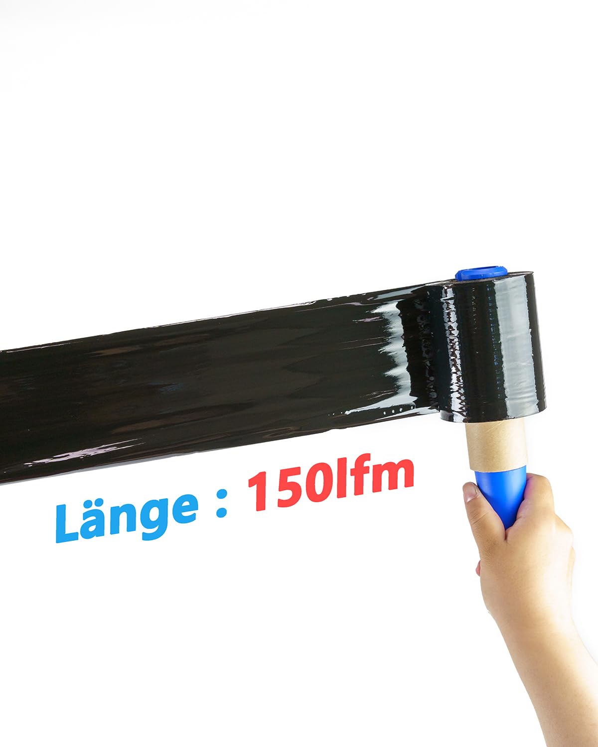 Mini Stretchfolie schwarz - 40x Stretchfolienrolle + Abroller - Wickelfolie - Handstretchfolie 150 Meter lang und 10 cm Breit - Verpackungsmaterial - Verpackungsfolie auf Rolle (2)