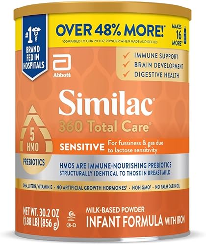 Similac Fórmula infantil sensible 360 Total Care, con 5 prebióticos HMO, para incomodidad y gases debido a la sensibilidad a la lactosa, sin OMG,