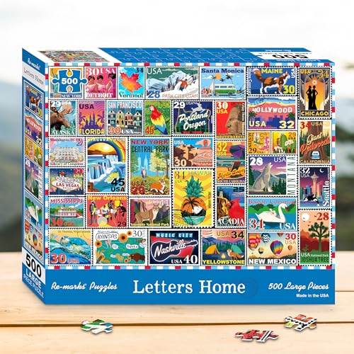 Rompecabezas Re-marks Letters Home Stamp Collage de 500 piezas para todas las edades miniatura 4