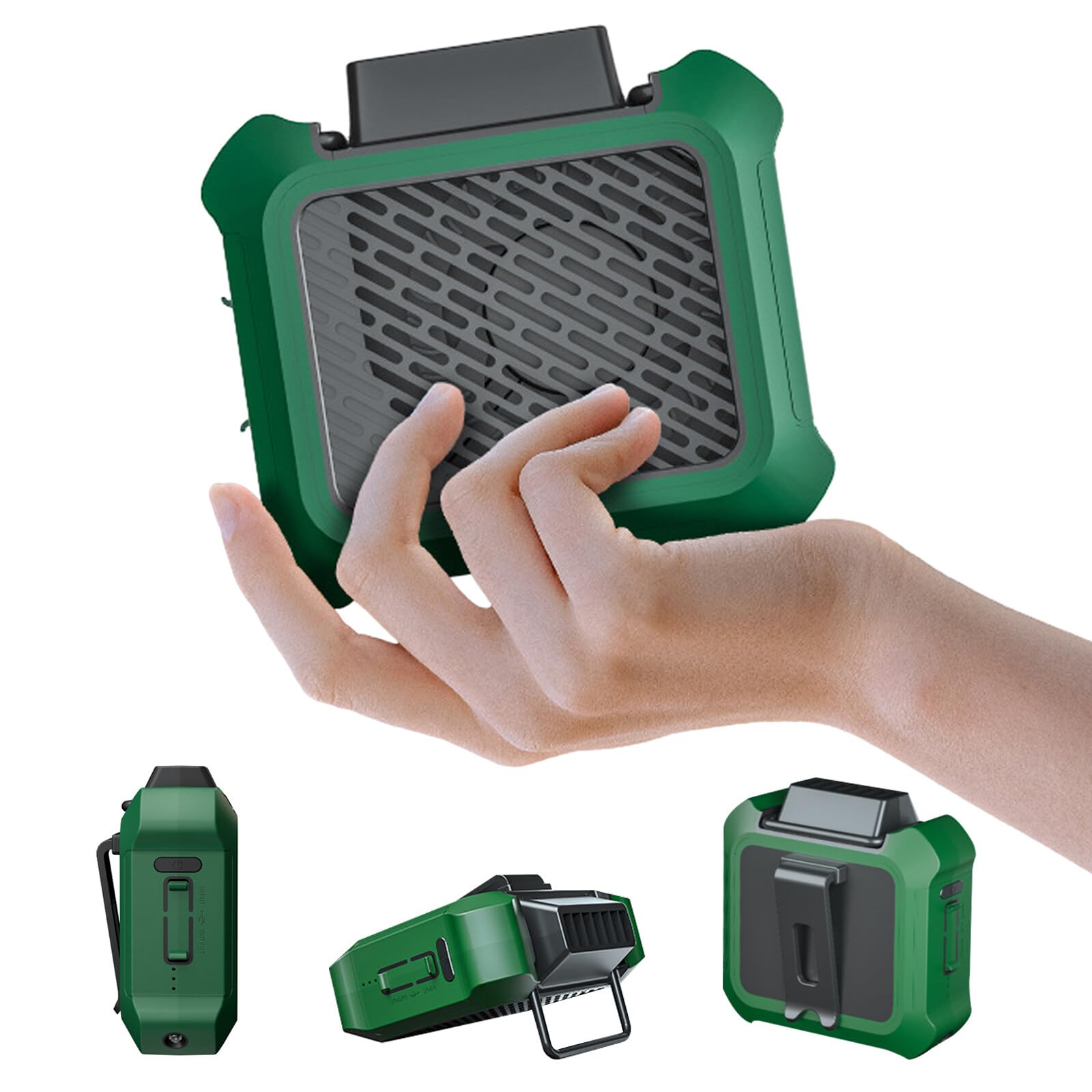 Budstfee6000mAh Portable Waist Clip Fan, Strong Airflow, 3 Speeds, Rechargeable Battery Operated Personal Fan, Hands-free USB Belt Fan for Clothes Shirt Farm Work Hiking Green