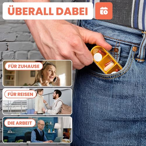 MC-Trend Tablettenbox 7 Tage – Wochendispenser mit 4 Fächern pro Tag, farbcodierte, herausnehmbare Tagesboxen, robuster Turm-Organizer aus BPA-freiem Kunststoff, kompakt 11,4 × 12,7 × 4,3 cm