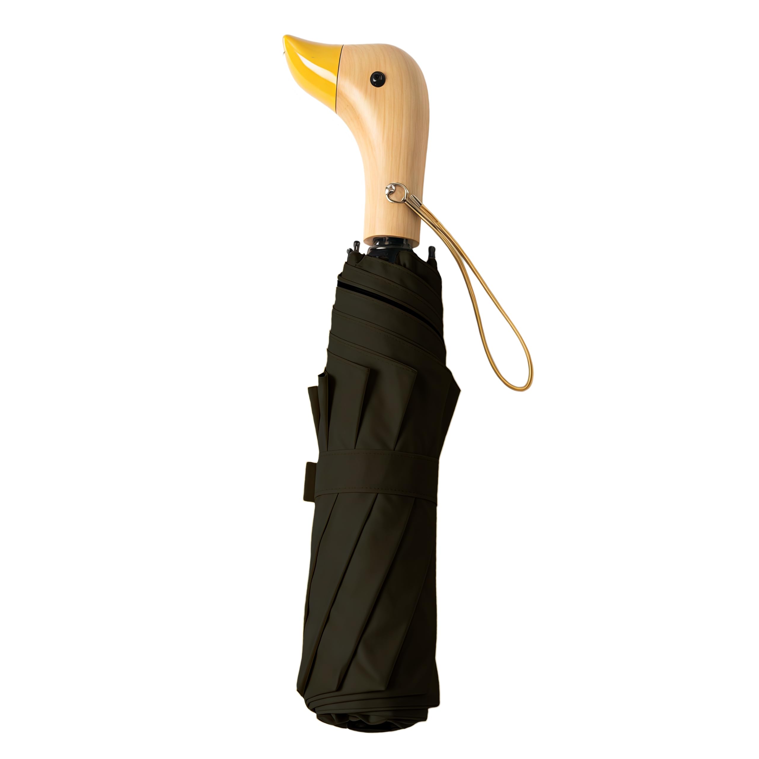 Parapluie Pliant de Voyage avec Poignée en Bois en Forme de Canard Mignon,Pluie/Soleil, UPF 50+, Protection UV, Femmes/Enfants, Sac à Dos/Voiture, Léger, Portable, Robuste et Pliable, 8 Baleines