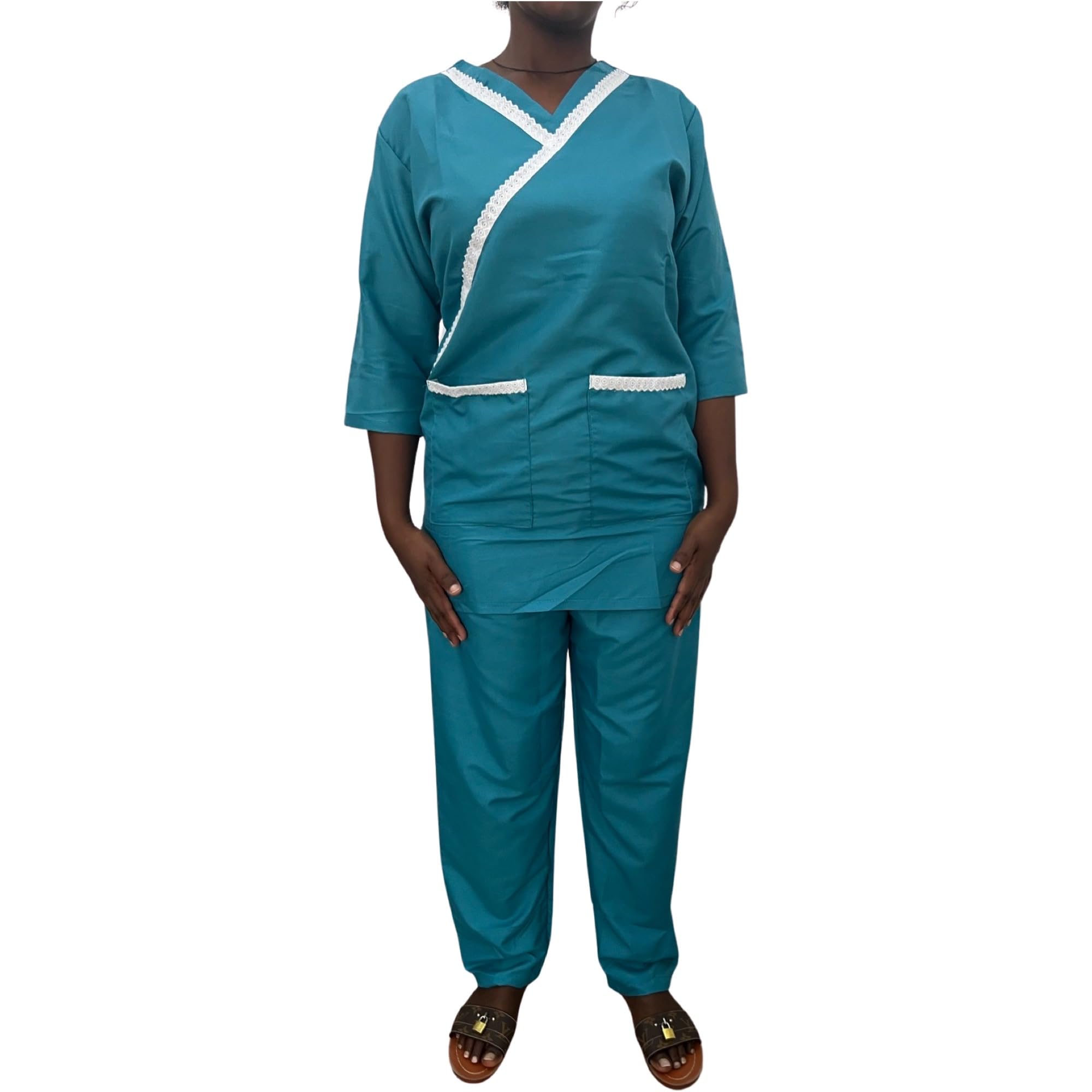 GenericBeautiful Maid/Nanny Uniform Set 100% soft Cotton with lace - Comfortable housemaid uniform