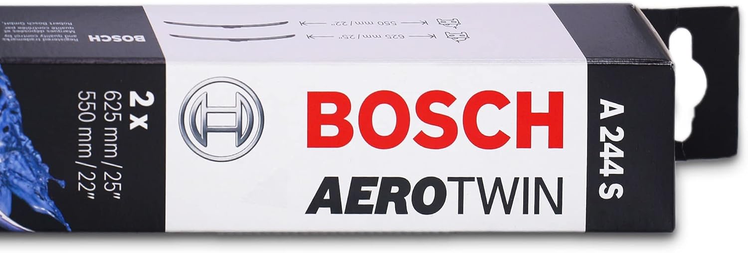 Bosch Aerotwin A244S - Front Windscreen Wipers - Set of 2 Replacement Blades - Comes with Pre-assembled Adapter - 2 Blades, 625 mm / 550 mm