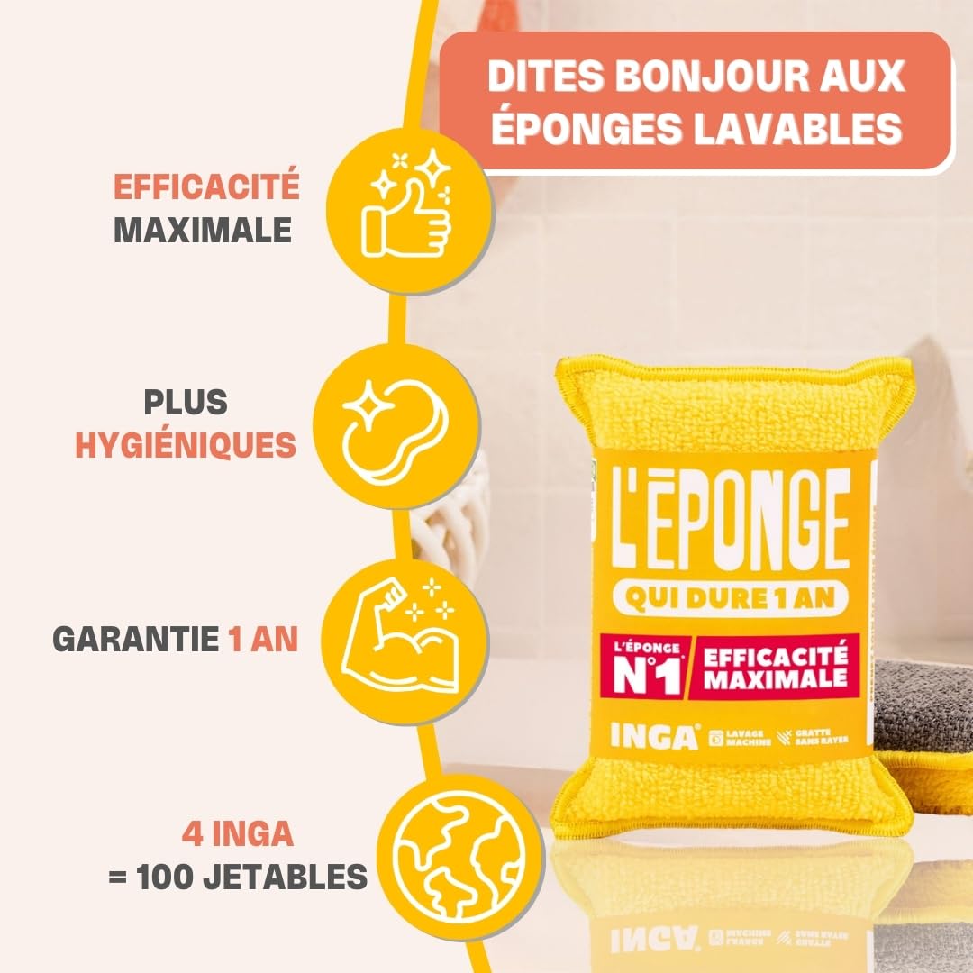 Éponges Réutilisables Lavables INGA 4 Pièces Fabriqué en Europe