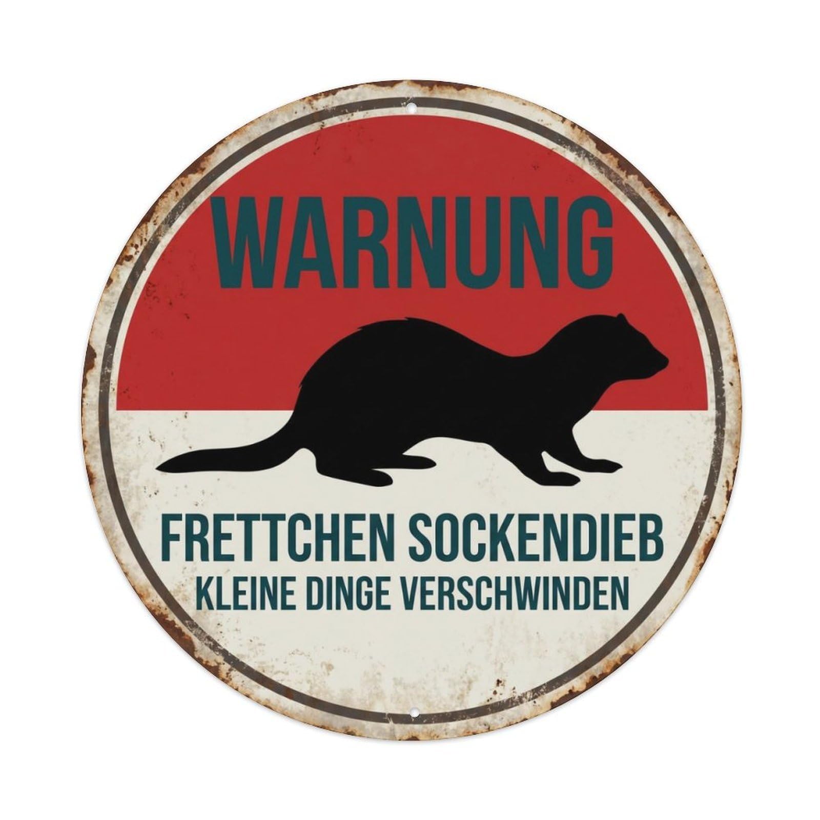 Fqcyn Style Sneaky Ferret Sock Thief 1 Metal Tin Sign Plaque Wall Decor For Cafe, Club Bar, Office, Home Garden Round Metal Poster 8X8inch