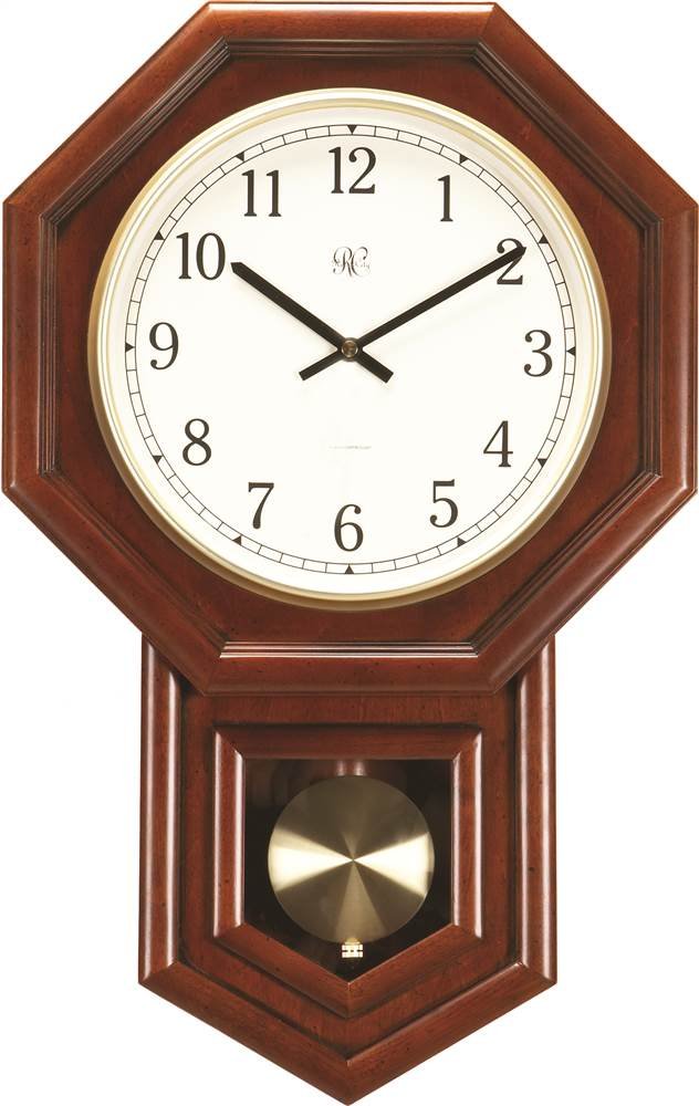 River City Clocks 801-403C 21-Inch Radio-Controlled Schoolhouse Clock with Swinging Pendulum and Cherry Finish