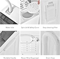 Vista 8 de COSTWAY Lavadora Portátil, Doble Tina con Capacidad de 26 libras, Lavadora de 18 libras y Centrifugadora de 8 libras Combo con Perillas