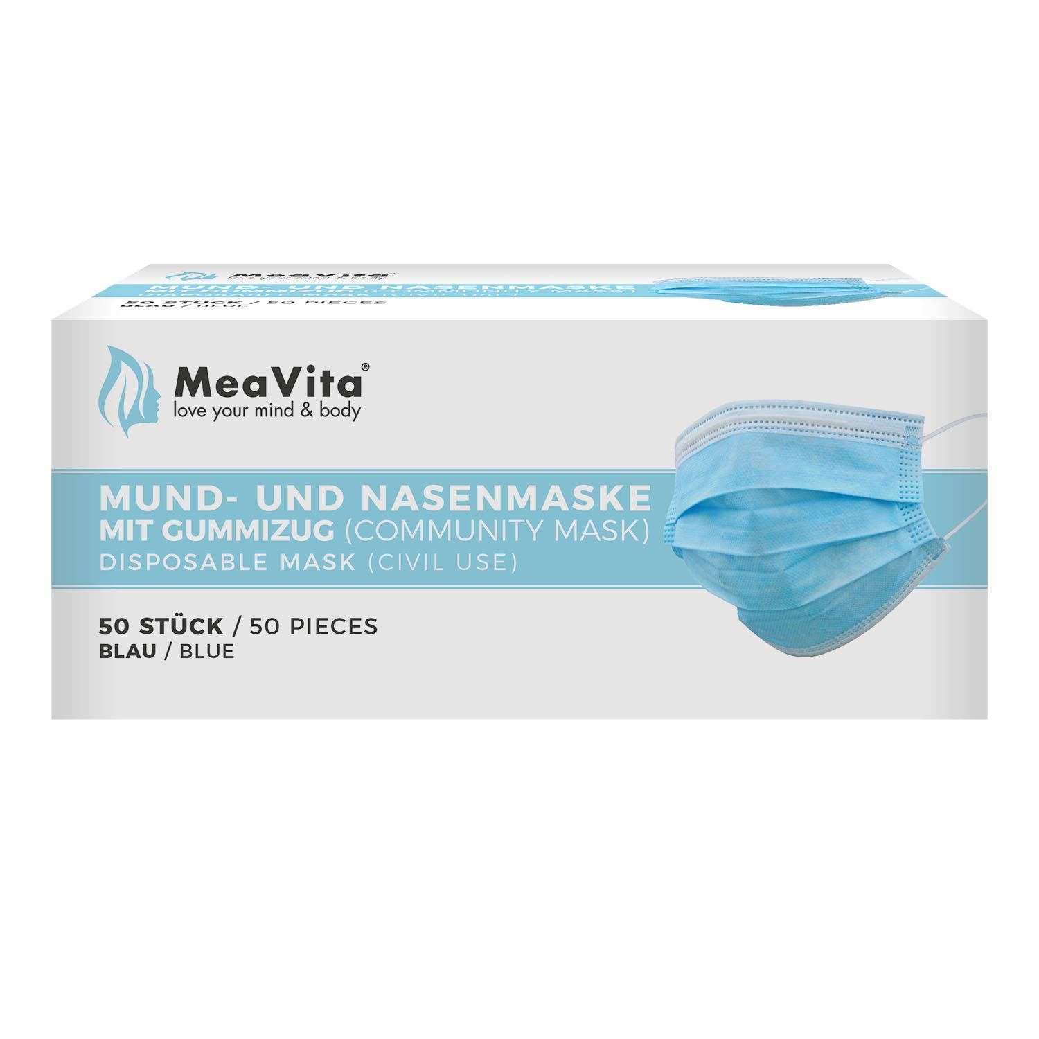 Mea Vita Mund- und Nasenmaske, 50er Pack, Einweg Maske, 3-lagig Gummizug