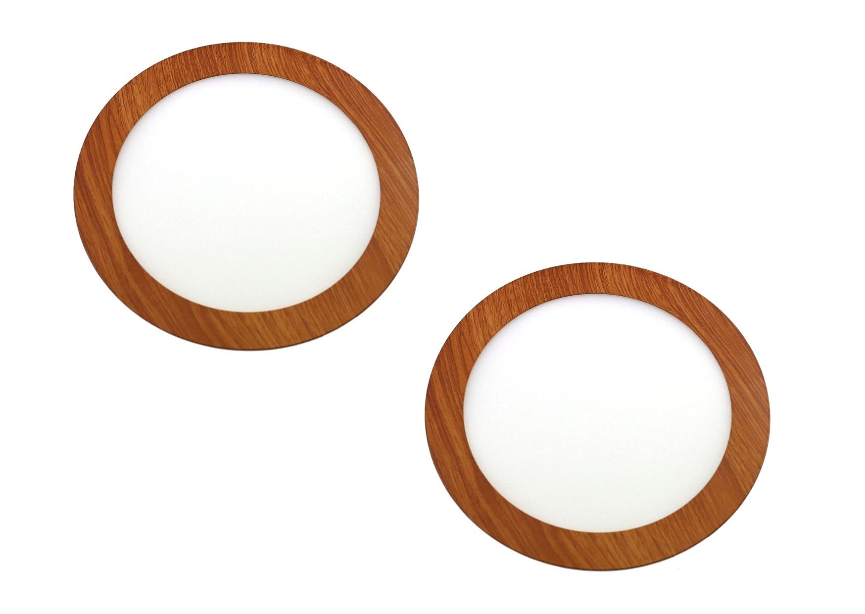 Jandei - Downlight led 18W=140W luz Blanca Fría 6000K redondo empotrar acabado madera, 1440 lúmenes para salón, cocina, tienda, negocio, oficina (2 UNIDADES)