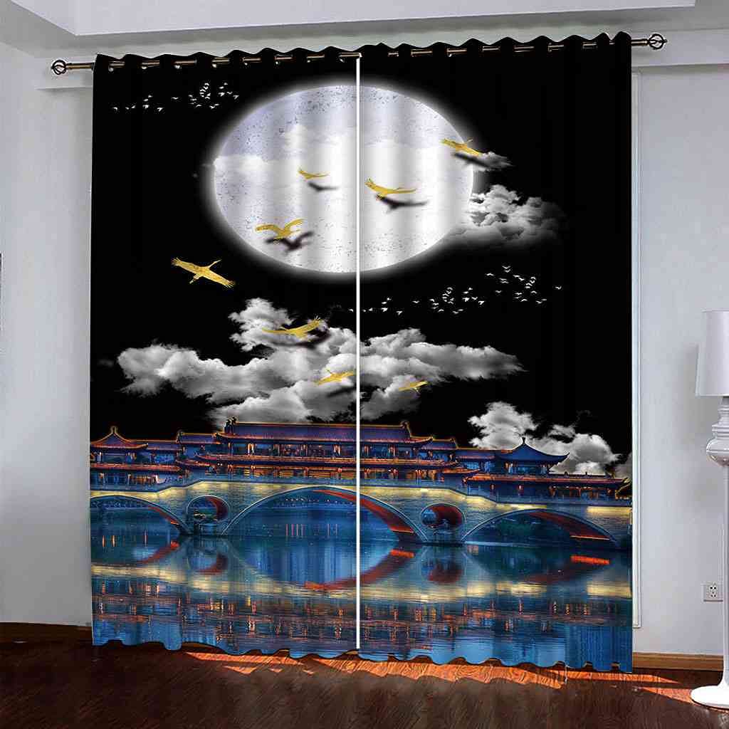 Rideau de salon architecture chinoise 3D occultant en polyester