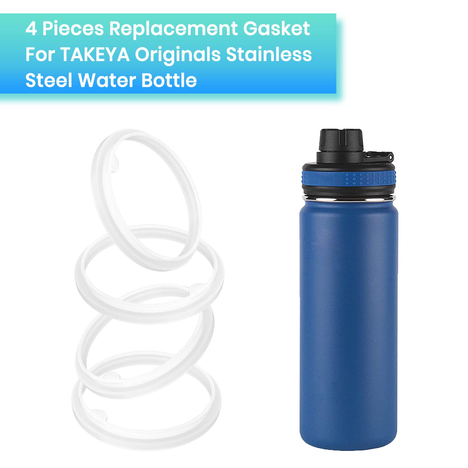 BOSORIO 4 Pack Gaskets Compatible with TAKEYA Originals 18oz 24oz 32oz 40oz Water Bottle, Replacement Rubber Seals Part for Spout Lid(Not for TAKEYA Actives)