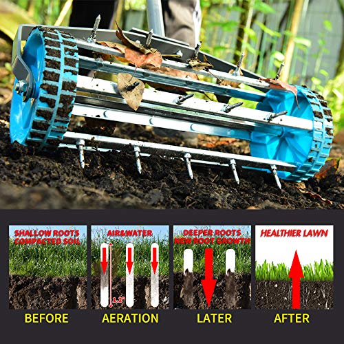 Gardey Rolling Lawn Aerator Soil Garden Yard Aeration with Tine Spike Improved Handle Design Heavy Duty (Green)
