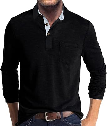 Long Sleeve Shirts for Men Work Collar Quarter Button Pullover Causal Fashion Solid Henley Tops Lightweight Shirt