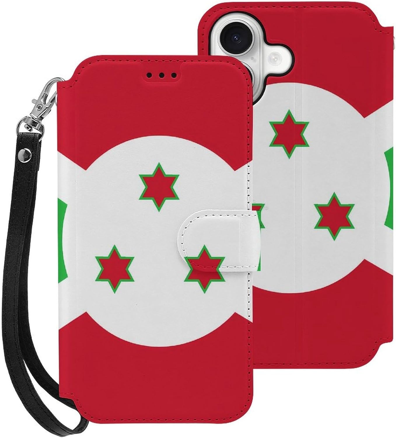 Burundi Flag Compatible with iPhone 16/16 Plus/16 Pro/16 Pro Max/16 E Case Phone Wallet Card Holder Flip Cover with Wrist Strap