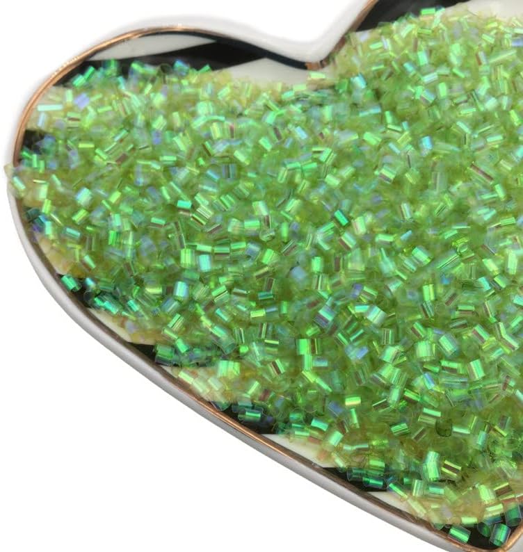 50g Lime Green Iridescent Crispy Bingsu zLAET Beads, Crunchy Beads for Slime, Lightweight Straw Tube Beads, Slime Supplies