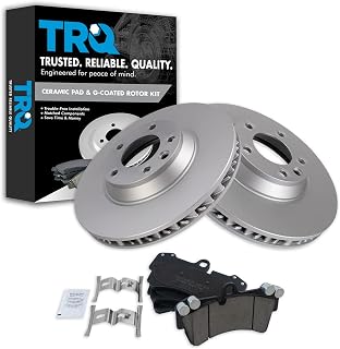 TRQ Front Brake Pad and Rotor Set Ceramic G Coated Vented Rotors Compatible with 2007-2015 Audi Q7 2003-2010 Porsche Cayenne 2004-2008 Volkswagen Touareg