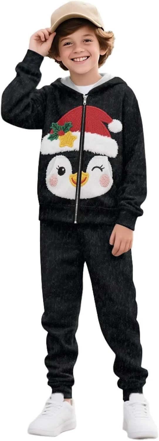 WELLFLYHOM Kids Clothes 6-15 Boys Long Sleeve Hoodie Zipper Sweatsuits Tops and Pants 2Pcs Fall Spring Outfits Set