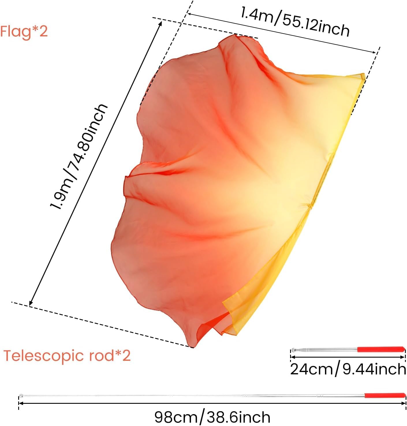 2x Tanzanbetungsflagge Mit Teleskopstange, 1,4x1,9 M, Weiches Polyester, Für Lobpreis & Bühne