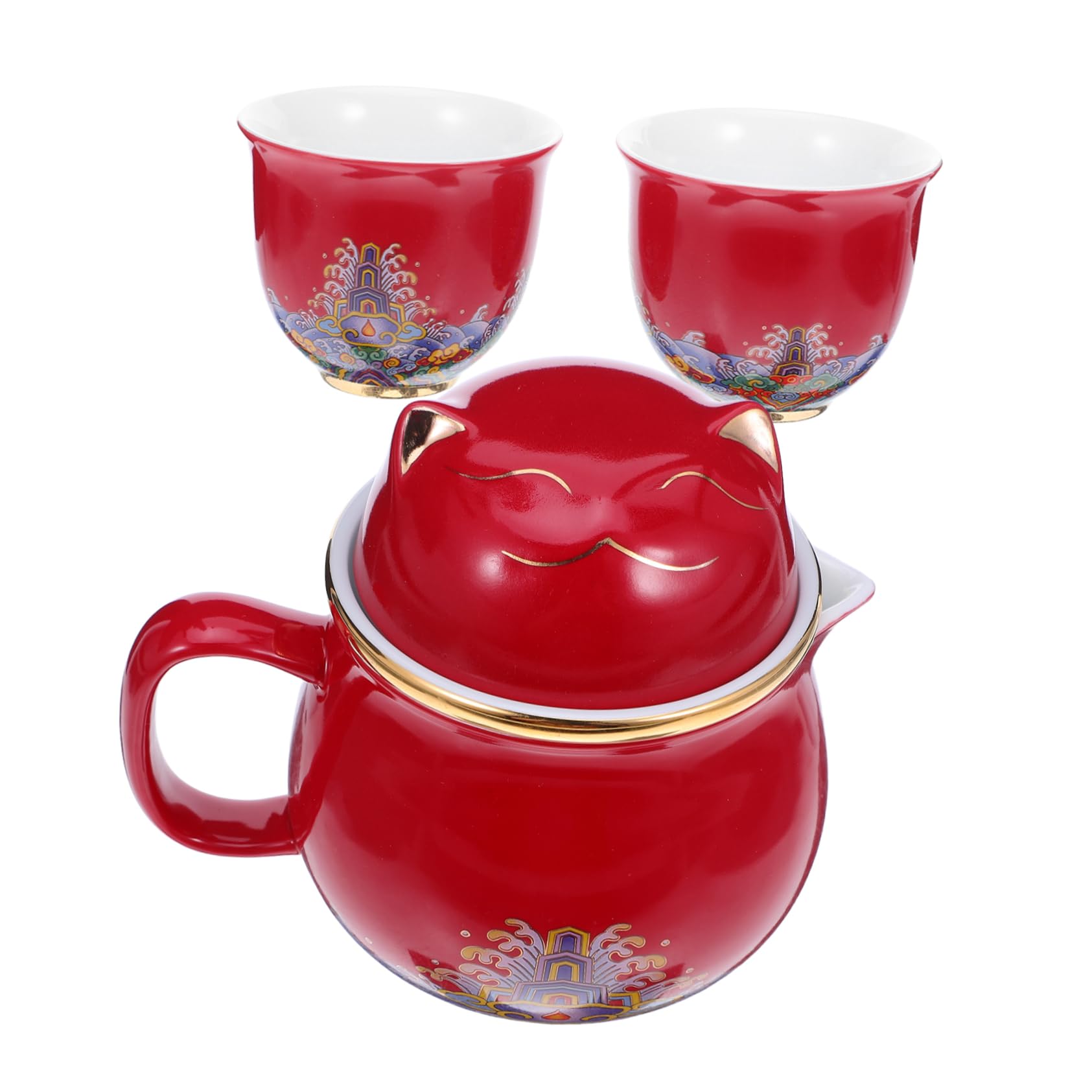 TOPBATHY Service à Thé Porcelaine avec Théière et Tasses Motif Chat Compact pour Bureau et Voyages Couvercle Inclus