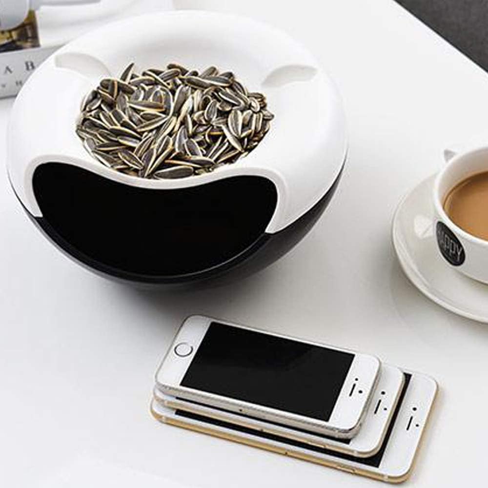 Multi-function Stylish Snacks Storage Box Double Layer Container Household Plate Serving Dish Organizer - Perfect For Snacks, Fruit, or Pistachio/Sunflower Seeds Storage Box- Bonus Phone Slot (White) : Home & Kitchen