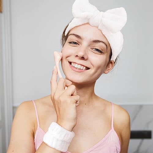 Miniatura 8 de WHAVEL Juego de 6 diademas y pulseras de spa, cintillo de lavado facial, muñequeras para lavar la cara, maquillaje, cuidado de la piel, banda para