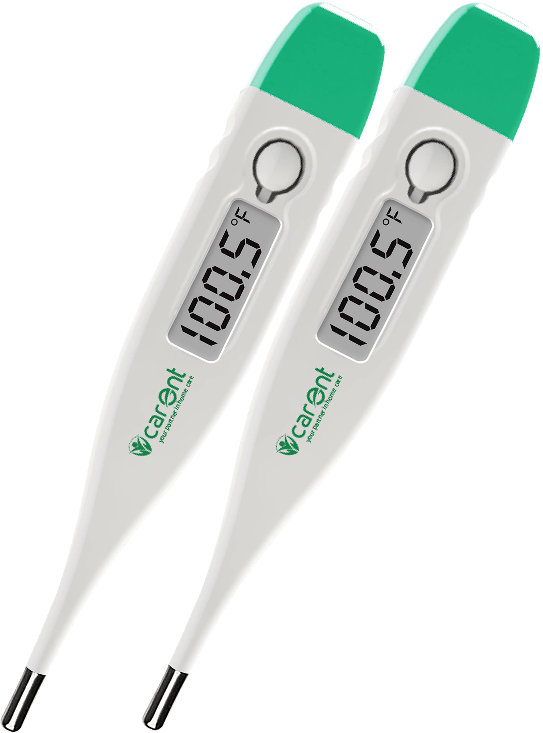 Carent DT-03 Waterproof Premium Digital Thermometer pack of 2 Body Fever Testing Machine for Kids Adults & Babies Thermometer with fever Alarm Thermometer (White and Green)