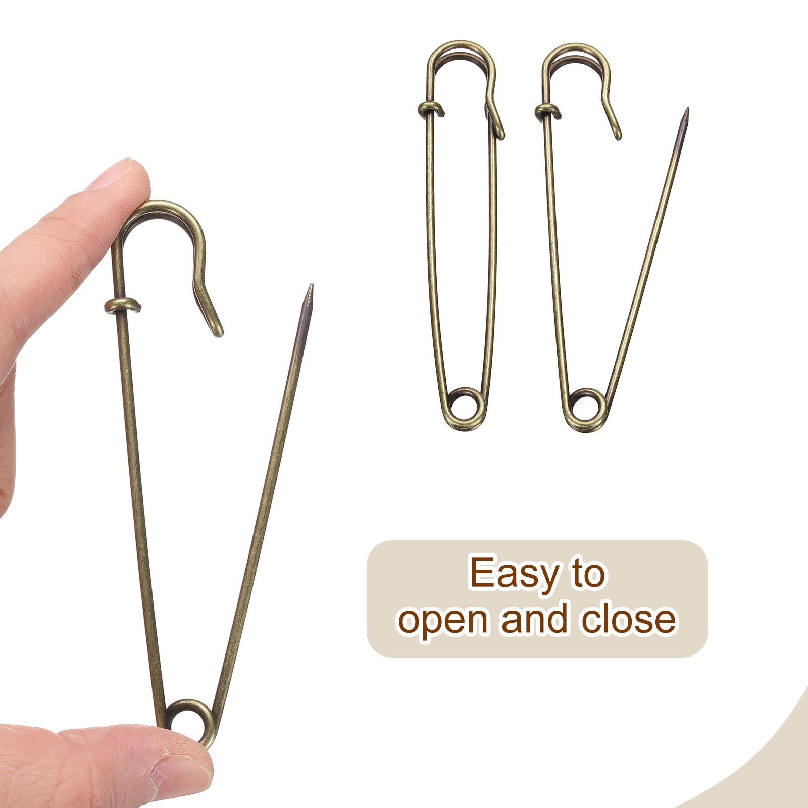 QUARKZMAN 20 Piezas De Imperdibles De Seguridad De 4 Pulgadas (100mm) Acero Electroplateado Imperdibles Grandes De Seguridad Imperdibles De Costura Ropa Artes De Costura DIY Color Bronce