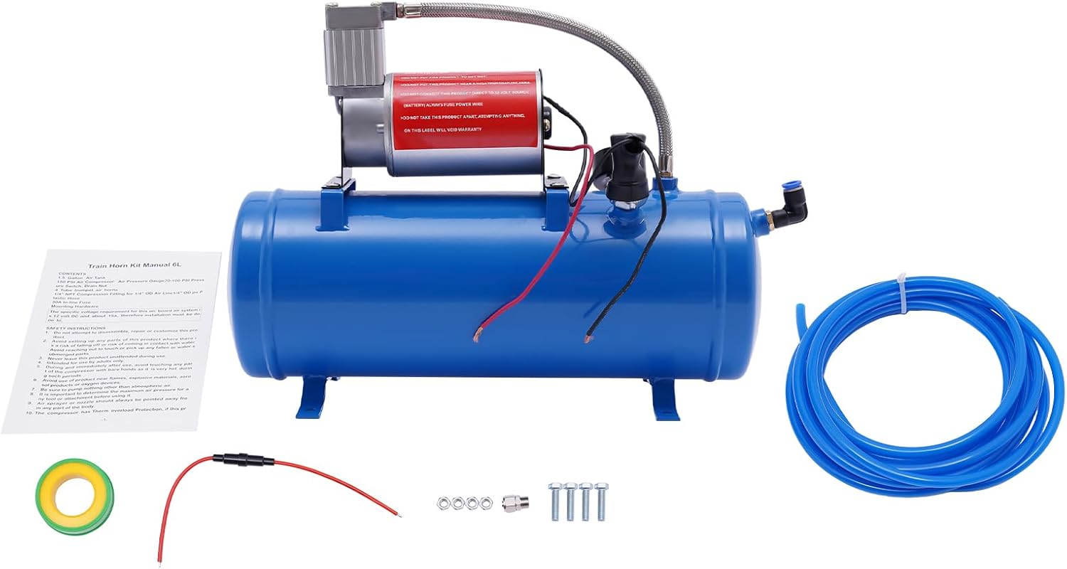 Air Compressor Pump 100PSI DC 12V Air Compressor with 6 Liter Tank Inflator Air Compressor with 6L Tank Train Air Horn Kit 1.6 Gallon for Train Horns Motorhome Tires