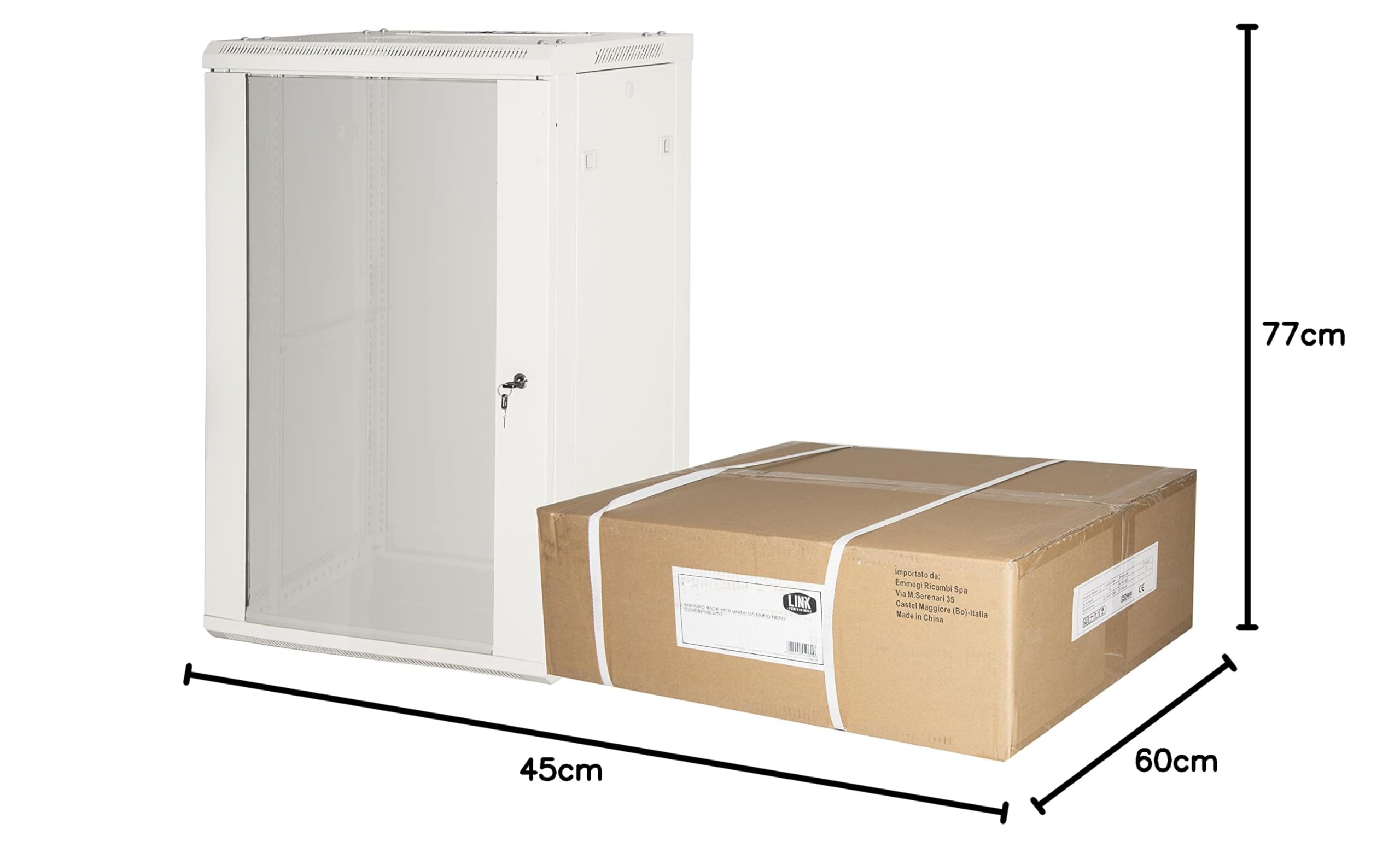 ARMADIO RACK 19" 15 UNITA' DA MURO (A) 770 x (L) 600 x (P) 450 GRIGIO DISASSEMBLATO PORTA VETRO
