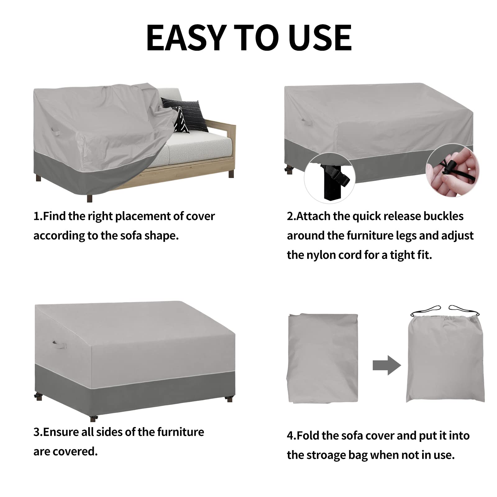 Easy-Going Funda para sofá de patio, resistente a los rayos UV, funda de sofá bicolor para patio de 3 plazas, impermeable, funda para muebles de exterior con dobladillo reflectante (95 pulgadas de