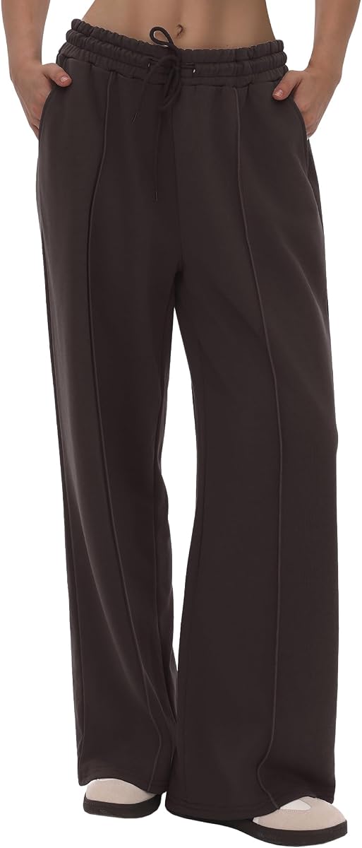 Pantalón de chándal de pierna ancha para mujer - Pantalón de chándal holgado de talle alto con salón de otoño | Pantalón de pierna recta para gimnasio deportivo informal, pantalones de chándal con bolsillos, costuras elegantes con cordón, ropa holgada de moda para adolescentes