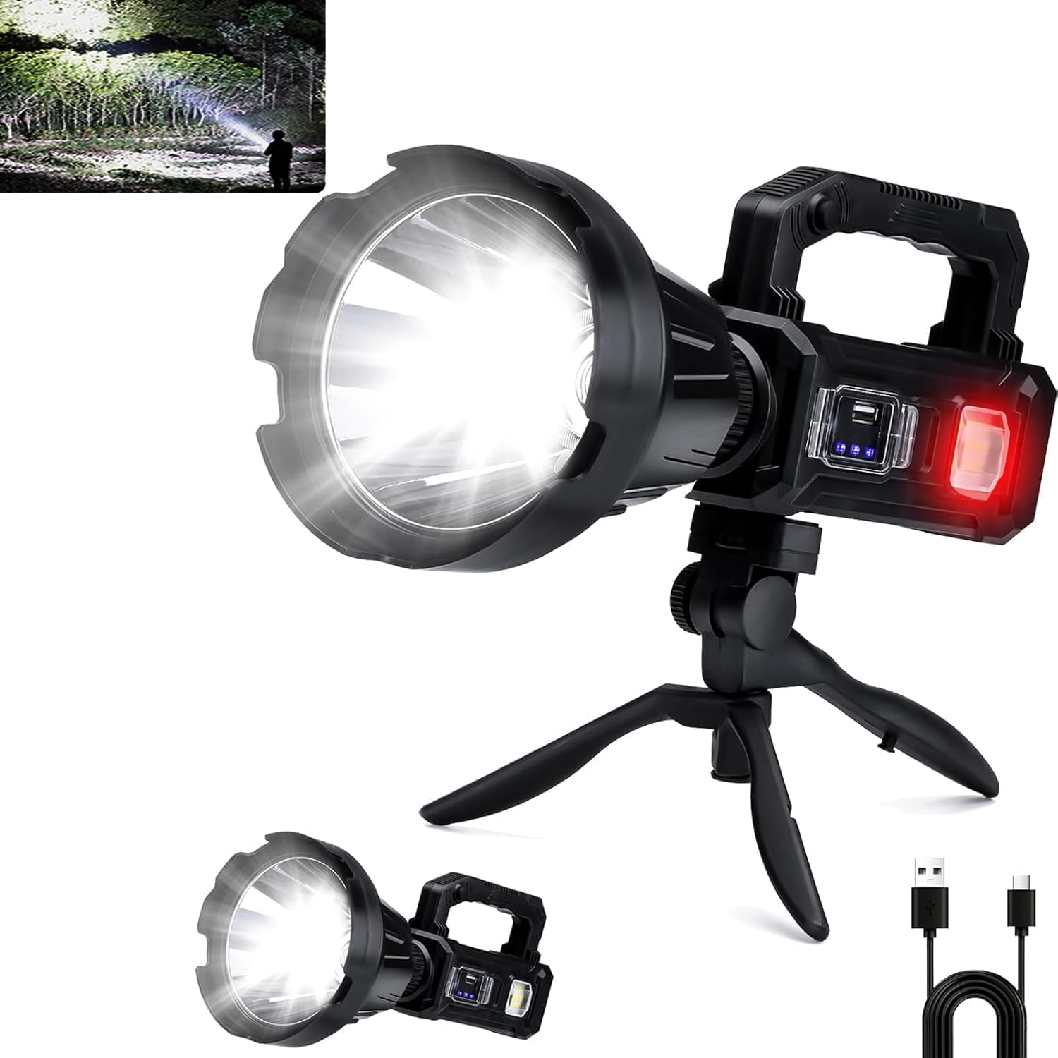 Sogidon Rechargeable Spotlight, High Lumens Led Spot Lights Outdoor Handheld Super Bright Long Range Powerful Flashlight (XL with Solar Panel)